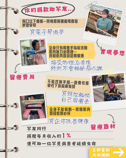 每月捐款，為罕見病患家庭提供持續穩定的援助